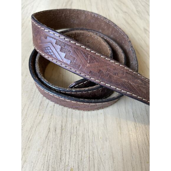 vintage TOOLED buckle belt WESTERN handcrafted leather COWHIDE brown COWBOY 42’ - Picture 10 of 11